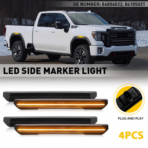 Smoked LED Side Marker Light For 2020-2023 GMC Sierra 2500HD 3500HD, Front Amber & Rear Red