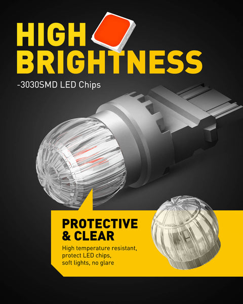 Upgraded 3157 3156 3057 3457 T25 LED Bulbs Brake Tail Lights 400% Brighter, Red, 2US6T Series