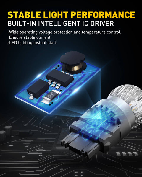 Upgraded 3157 3156 3057 T25 LED Bulbs Turn Signal Lights 400% Brighter, Yellow, 2US6T Series