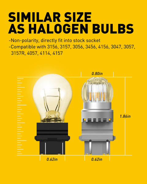Upgraded 3157 3156 3057 T25 LED Bulbs Turn Signal Lights 400% Brighter, Yellow, 2US6T Series