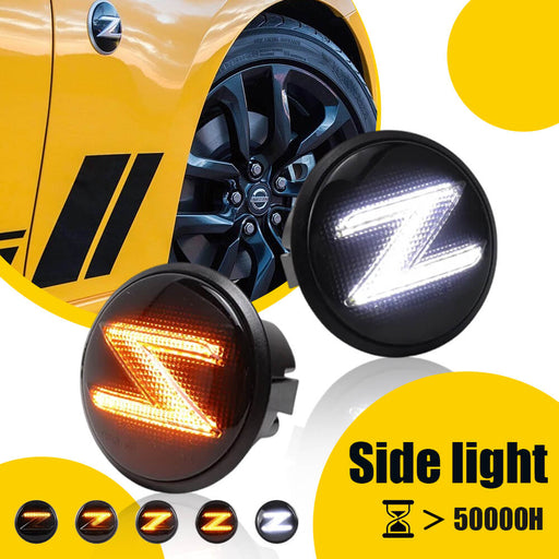 Z Shape White and Sequential Amber LED Side Marker Light Fits 2003-2009 Nissan 350Z, 2010-2020 Nissan 370Z Turn Signal Light