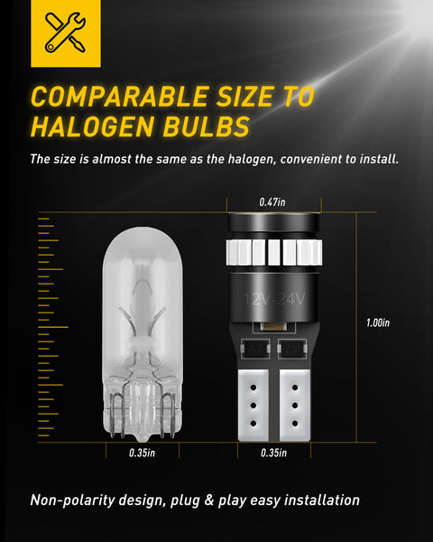 194 LED Light Bulb, Ultra Blue 168 2825 W5W T10 Wedge 24-SMD 3014 Chipsets LED Replacement Bulbs Error Free