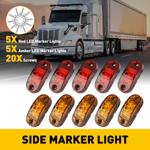 2.5inch Oval LED Side Marker Lights for Truck Trailer RV 10pcs(Red, Yellow, White)