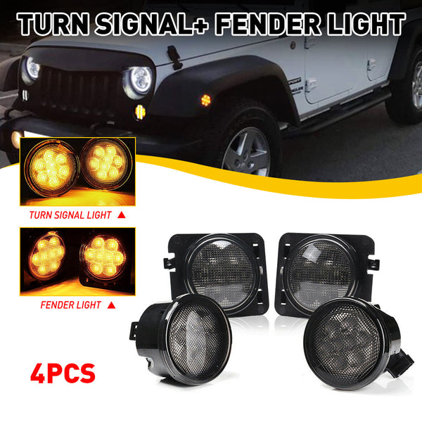 2007-2017 Jeep Wrangler JK Front Grille LED Turn Signal Lights And Side Marker Fender Lights