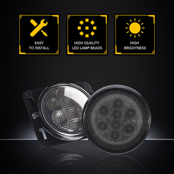 2007-2017 Jeep Wrangler JK Front Grille LED Turn Signal Lights And Side Marker Fender Lights