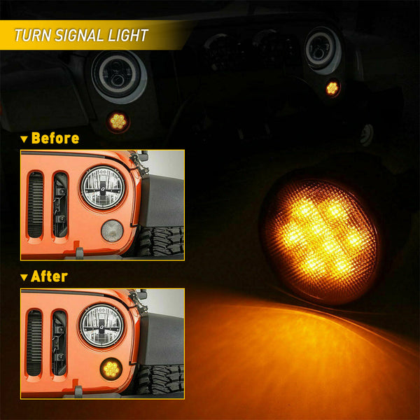 2007-2017 Jeep Wrangler JK Front Grille LED Turn Signal Lights And Side Marker Fender Lights