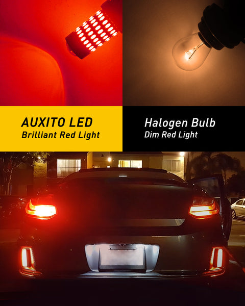 3157 LED Bulb Red for Tail Lights, 400% Brighter 3056 3156 3057 4157 LED Bulbs 102-SMD Chipsets with Projector for Tail Stop Brake Lights