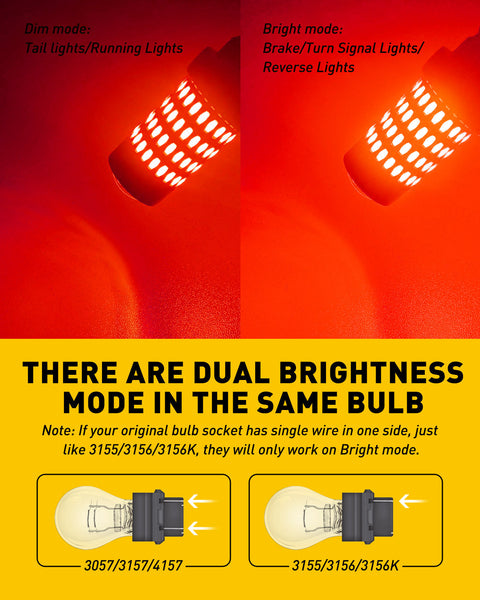 3157 LED Bulb Red for Tail Lights, 400% Brighter 3056 3156 3057 4157 LED Bulbs 102-SMD Chipsets with Projector for Tail Stop Brake Lights
