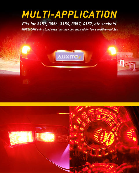 3157 LED Bulb Red for Tail Lights, 400% Brighter 3056 3156 3057 4157 LED Bulbs 102-SMD Chipsets with Projector for Tail Stop Brake Lights