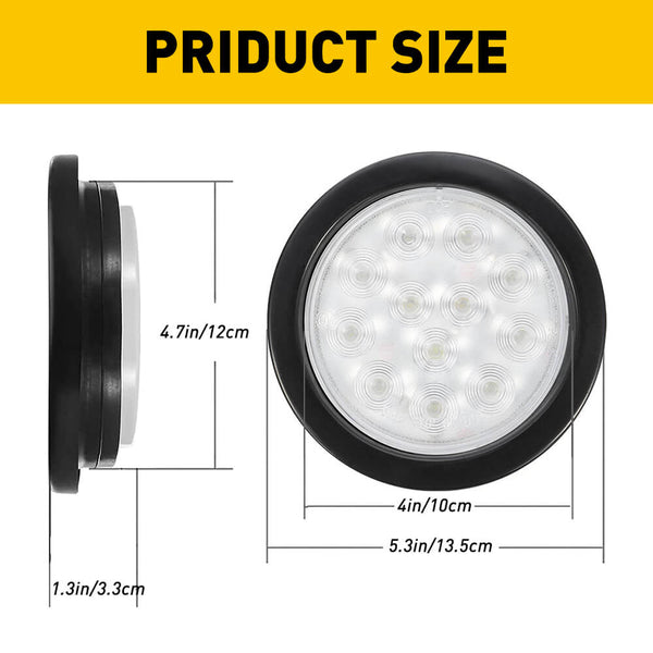 4inch 12 LED Round Tail Lights Kit Including 3-pin Water Tight Plug Rear Reverse Brake Lights