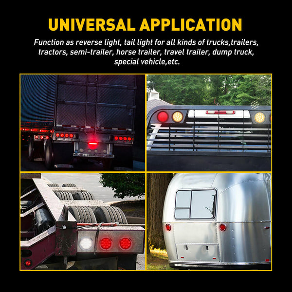 4inch 12 LED Round Tail Lights Kit Including 3-pin Water Tight Plug Rear Reverse Brake Lights