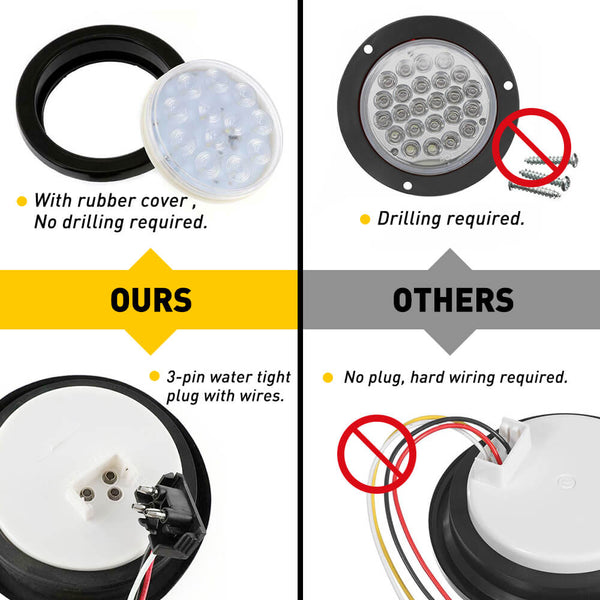 4inch 12 LED Round Tail Lights Kit Including 3-pin Water Tight Plug Rear Reverse Brake Lights