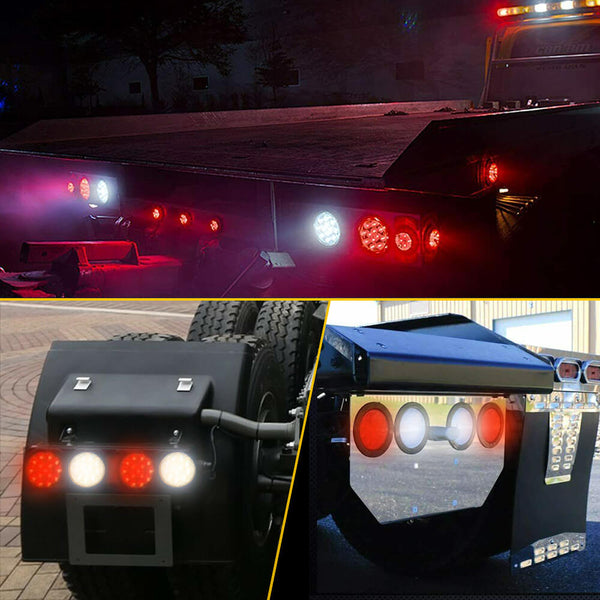 4inch 12 LED Round Tail Lights Kit Including 3-pin Water Tight Plug Rear Reverse Brake Lights