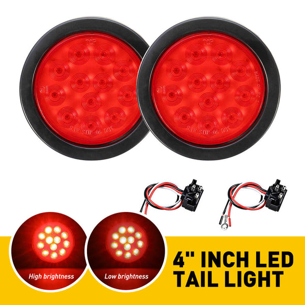 4inch 12 LED Round Tail Lights Kit Including 3-pin Water Tight Plug Rear Reverse Brake Lights