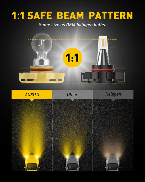 5202 5201 LED Fog Light Bulbs 3000K Amber Yellow CSP Chips  30W 6000 Lumen Per Pair
