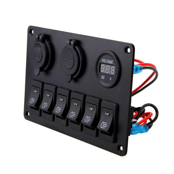 6 Gang Marine Boat Rocker Switch Panel, 12V Waterproof RV Led Switch Panel for Car Truck Marine Boat