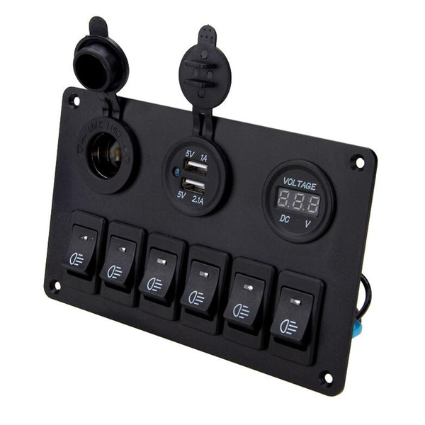 6 Gang Marine Boat Rocker Switch Panel, 12V Waterproof RV Led Switch Panel for Car Truck Marine Boat