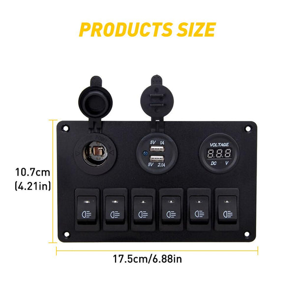 6 Gang Marine Boat Rocker Switch Panel, 12V Waterproof RV Led Switch Panel for Car Truck Marine Boat