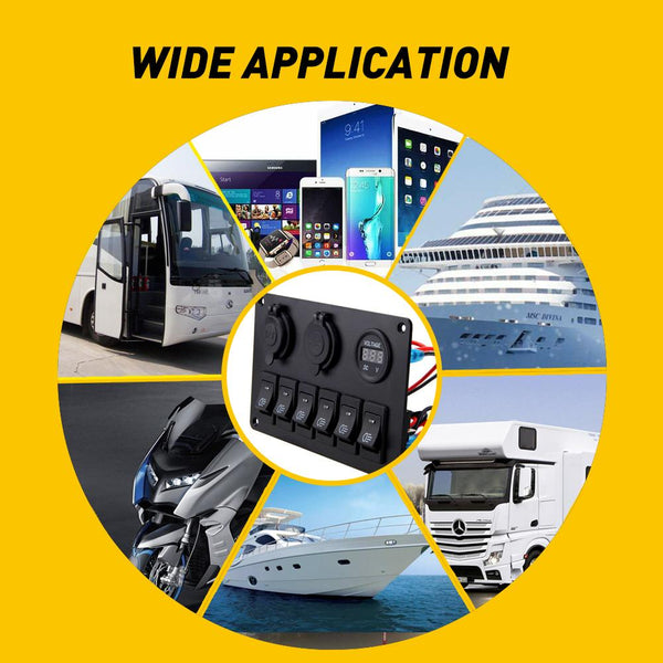 6 Gang Marine Boat Rocker Switch Panel, 12V Waterproof RV Led Switch Panel for Car Truck Marine Boat