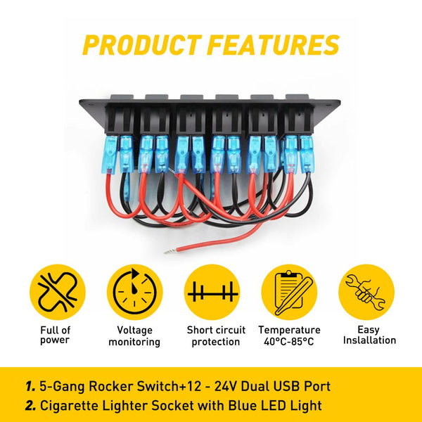 6 Gang Marine Boat Rocker Switch Panel, 12V Waterproof RV Led Switch Panel for Car Truck Marine Boat
