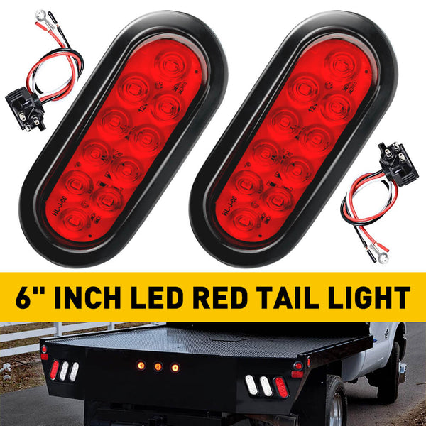 6inch 10 LED Oval Tail Lights Kit Including 3-pin Water Tight Plug Rear Reverse Brake Lights
