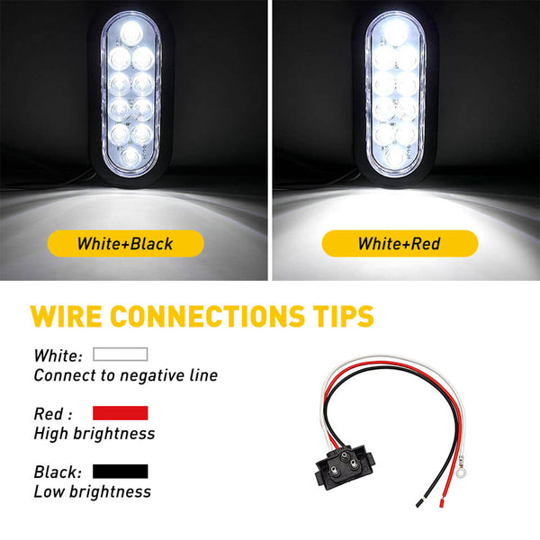 6inch 10 LED Oval Tail Lights Kit Including 3-pin Water Tight Plug Rear Reverse Brake Lights