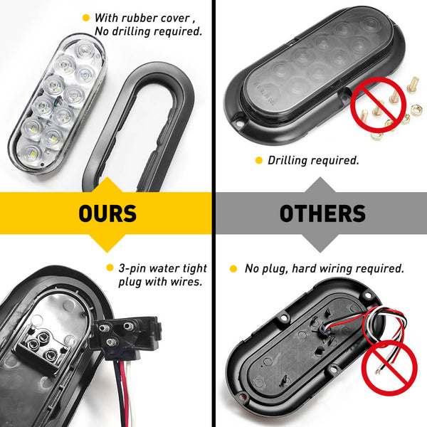 6inch 10 LED Oval Tail Lights Kit Including 3-pin Water Tight Plug Rear Reverse Brake Lights