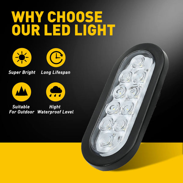 6inch 10 LED Oval Tail Lights Kit Including 3-pin Water Tight Plug Rear Reverse Brake Lights