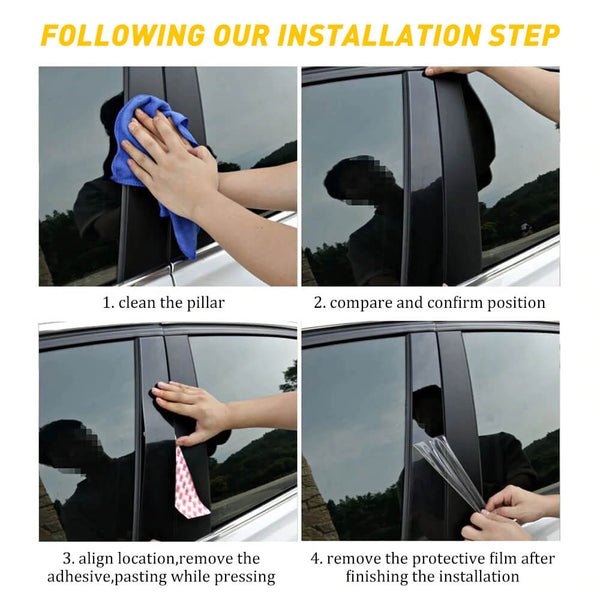 6Pcs Car Window B Pillar Post Trim Passenger Side Glossy Black Trim Compatible with 06-11/16-20 Civic
