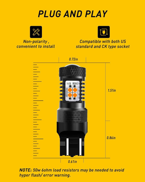 7440 7443 LED Bulb Amber Yellow with Projector for Turn Signal Bulbs Blinker Lights