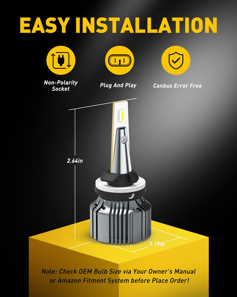 880 LED Fog Light Bulbs, 6000 Lumens 6500K White 350% Brightness 885 893 899 Fog Light Lamp