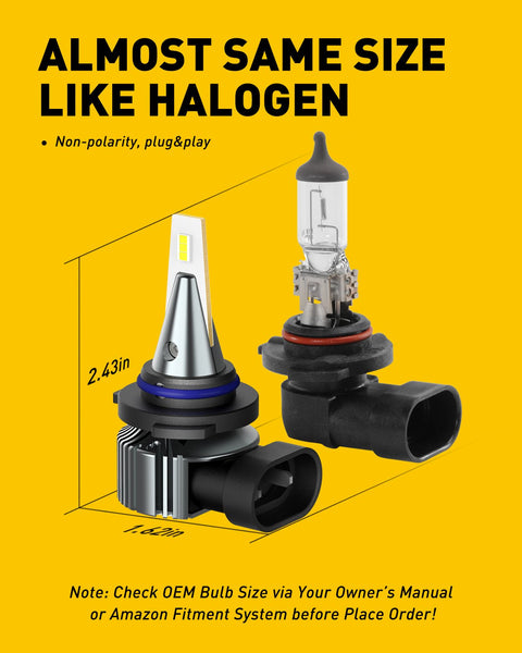 9006 HB4 LED Fog Light Bulbs, 6500K Cool White with CSP LED Chips