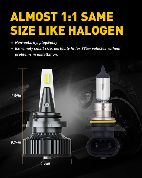 9006 LED Bulbs Forward High Beam and Low Beam HB4, 80W 16,000LM/Pair, CanBus Ready, Beam Adjustable 6500K Xenon White