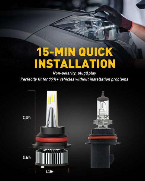 9007 HB5 Led Bulbs 16000LM Mini Size Dual Bulbs HB5 LED Bulb 6500K White