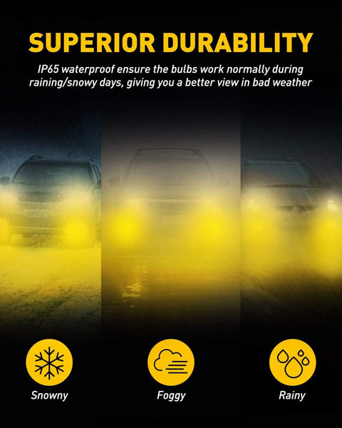 9145 9140 H10 LED Fog Light Bulb, 3000K Golden Yellow Light, CSP LED Chips