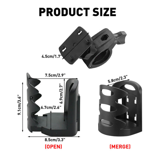 Adjustable Motorcycle Cup Holder 360 Degrees Rotation for Outer Diameter of Motorcycle Handlebar 17-32mm