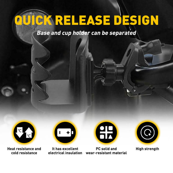 Adjustable Motorcycle Cup Holder 360 Degrees Rotation for Outer Diameter of Motorcycle Handlebar 17-32mm