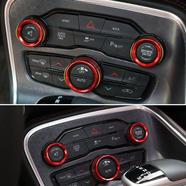Audio & AC Switch Knob Ring Kit Set for 15-21 Dodge Challenger and Charger