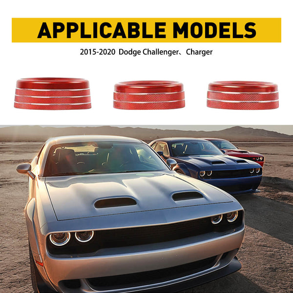 Audio & AC Switch Knob Ring Kit Set for 15-21 Dodge Challenger and Charger