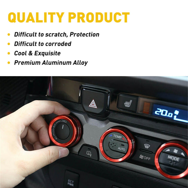 Audio & AC Switch Knob Ring Kit Set for 2016-2020 Toyota Tcoma