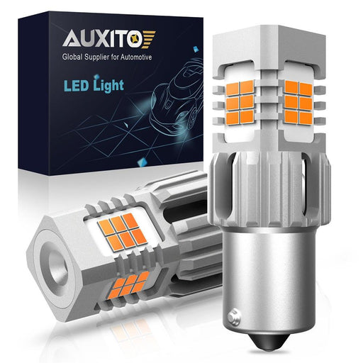 AUXITO 1156 BA15S Amber Yellow LED Turn Signal Light Bulbs, Error Free Canbus Ready 1003 1141 7506 1156A LED Bulbs Blinker Light 25W Per Bulb