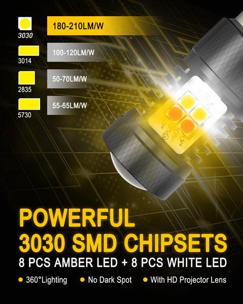 AUXITO 1157 Switchback LED Turn Signal Light Bulbs 2057 2357 7528 BAY15D P21/5W White/Amber Dual Color 3030SMD Chipsets with Projector for Turn Signal Blinker Parking Daytime Running Lights