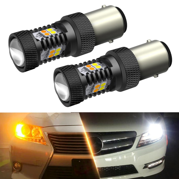 AUXITO 1157 Switchback LED Turn Signal Light Bulbs 2057 2357 7528 BAY15D P21/5W White/Amber Dual Color 3030SMD Chipsets with Projector for Turn Signal Blinker Parking Daytime Running Lights