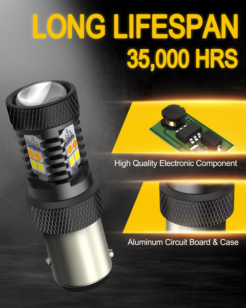 AUXITO 1157 Switchback LED Turn Signal Light Bulbs 2057 2357 7528 BAY15D P21/5W White/Amber Dual Color 3030SMD Chipsets with Projector for Turn Signal Blinker Parking Daytime Running Lights