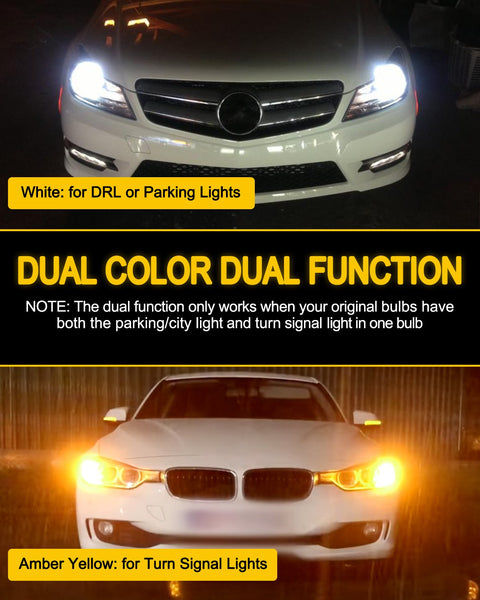 AUXITO 1157 Switchback LED Turn Signal Light Bulbs 2057 2357 7528 BAY15D P21/5W White/Amber Dual Color 3030SMD Chipsets with Projector for Turn Signal Blinker Parking Daytime Running Lights