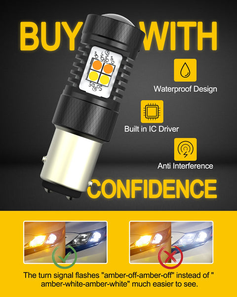 AUXITO 1157 Switchback LED Turn Signal Light Bulbs 2057 2357 7528 BAY15D P21/5W White/Amber Dual Color 3030SMD Chipsets with Projector for Turn Signal Blinker Parking Daytime Running Lights