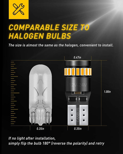 AUXITO 194 LED Light Bulb, Amber Yellow 168 2825 W5W T10, Pack of 2