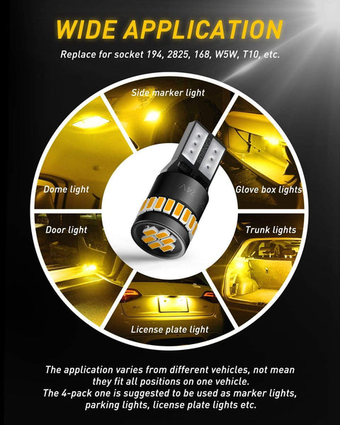 AUXITO 194 LED Light Bulb, Amber Yellow 168 2825 W5W T10, Pack of 2