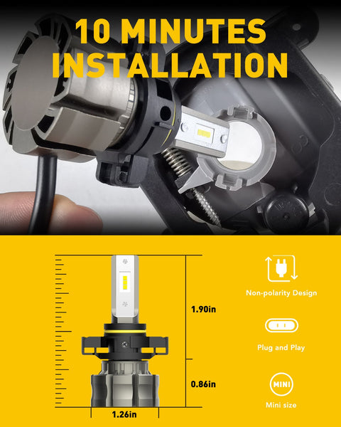 AUXITO 5202 LED Fog Light Bulbs, Fanless Design, 6000 Lumens 6000K White 5201 PS19W Halogen Bulb DRL Replacement