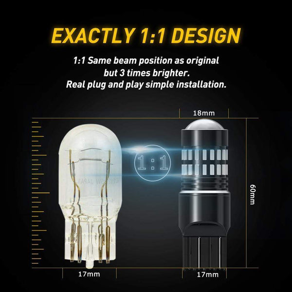 AUXITO 7440 7443 LED Red Brake Light Bulbs, Super Bright Flashing Warning Function With Projector